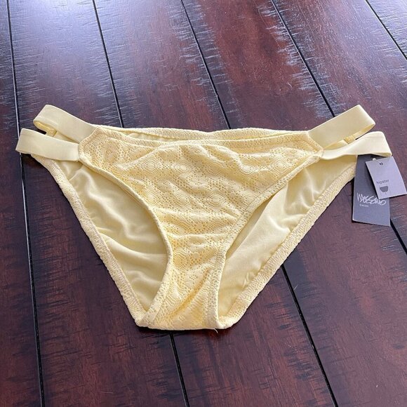 Mossimo Eyelet Hipster Lemon Fizz Yellow Cheeky Bottom Bikini Swim Bottoms - Picture 1 of 7